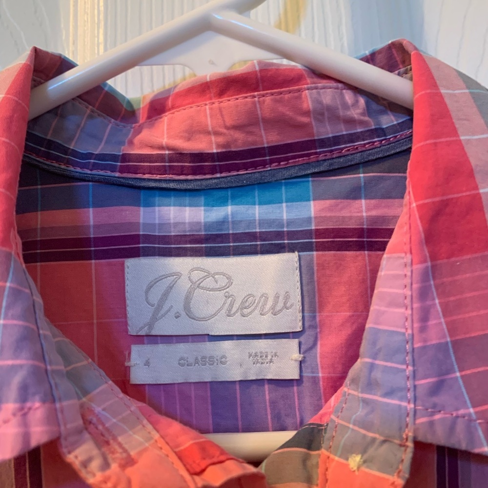 J. Crew Pink and Blue Plaid Long Sleeve Shirt Dress - Picture 2 of 10